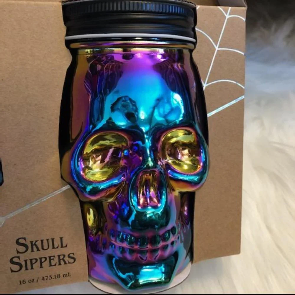 Chilling Treats Set of 2 Rainbow Skull Sippers